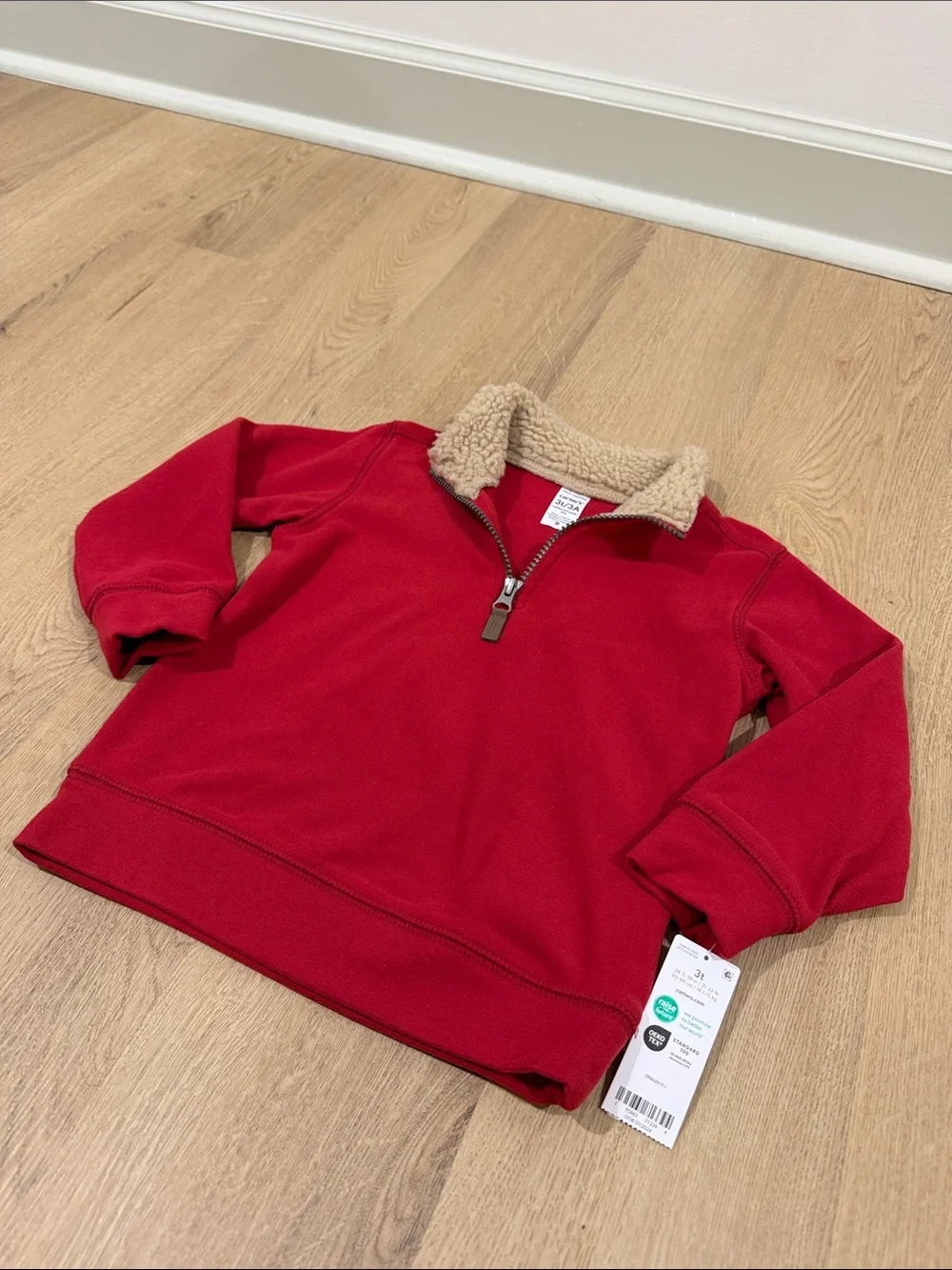 Carter's Red Sherpa-Trim Quarter-Zip Hoodie